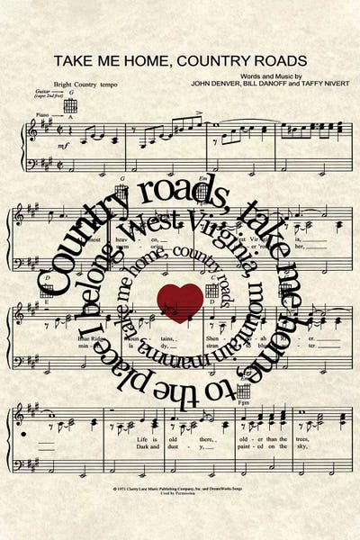 Music Notes: Take Me Home Country Roads by WordsAndMusicArt