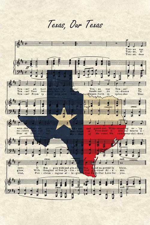 Texas, Our Texas by WordsAndMusicArt wall art