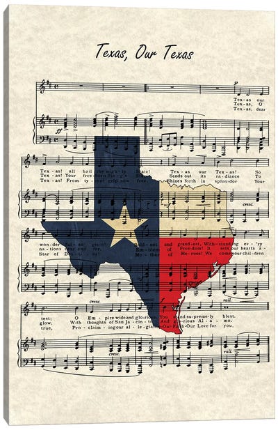 Texas, Our Texas Canvas Art Print - WordsandMusicArt
