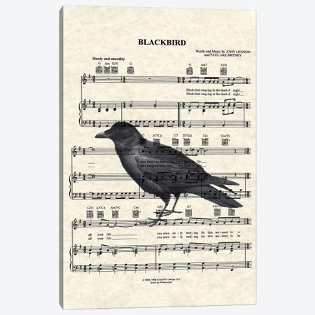 Blackbird With Large Bird Canvas Print #WAM3} by WordsAndMusicArt Canvas Print