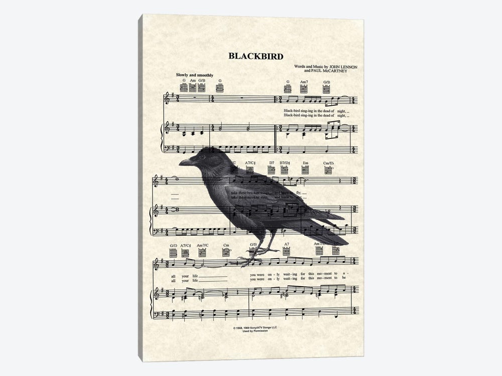 Blackbird With Large Bird by WordsandMusicArt 1-piece Canvas Wall Art