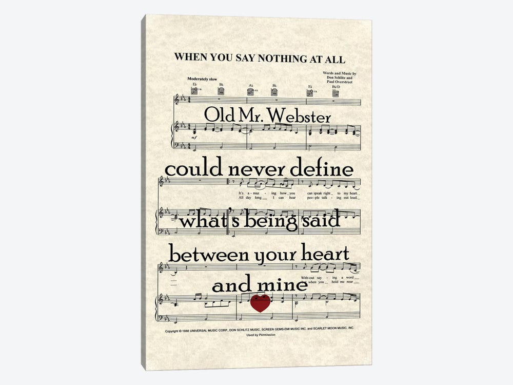 When You Say Nothing At All II by WordsandMusicArt 1-piece Canvas Print