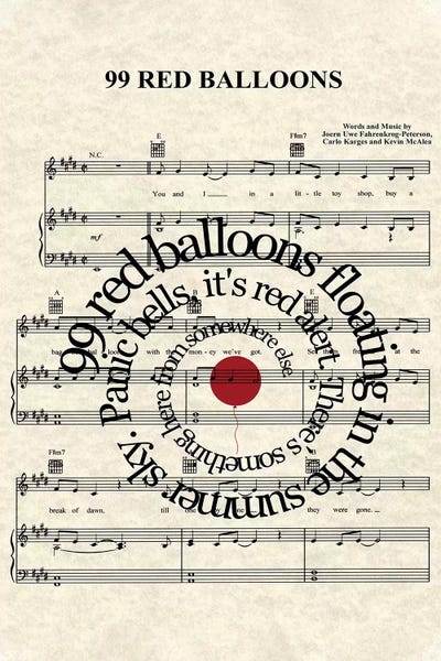 99 Red Balloons by WordsAndMusicArt art print