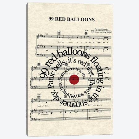99 Red Balloons Canvas Print #WAM47} by WordsAndMusicArt Canvas Artwork