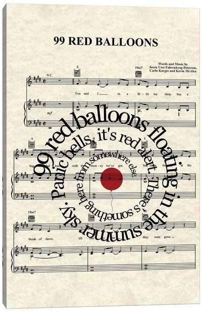 99 Red Balloons Canvas Art Print - Song Lyrics Art