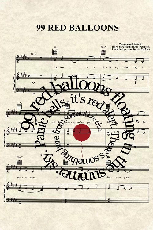 99 Red Balloons by WordsAndMusicArt wall art