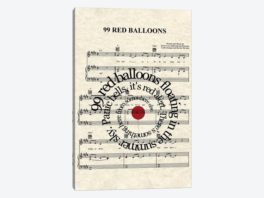 99 Red Balloons by WordsandMusicArt 1-piece Canvas Art