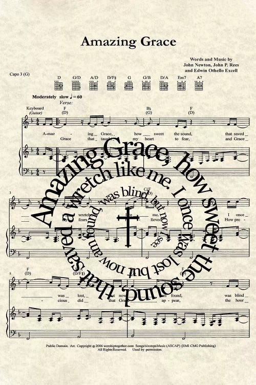 Amazing Grace by WordsAndMusicArt wall art