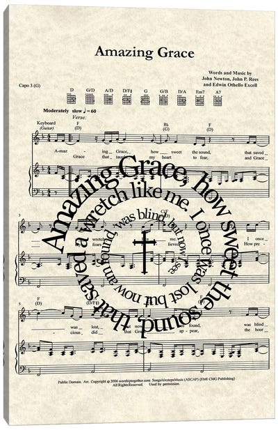 Amazing Grace Canvas Art Print - WordsandMusicArt