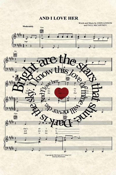 Song Lyrics: And I Love Her by WordsAndMusicArt