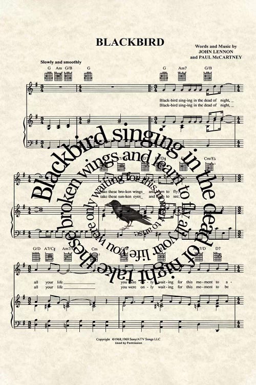 Blackbird - Version Two by WordsAndMusicArt wall art