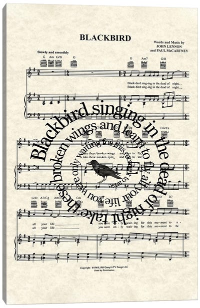 Blackbird - Version Two Canvas Art Print - Song Lyrics Art