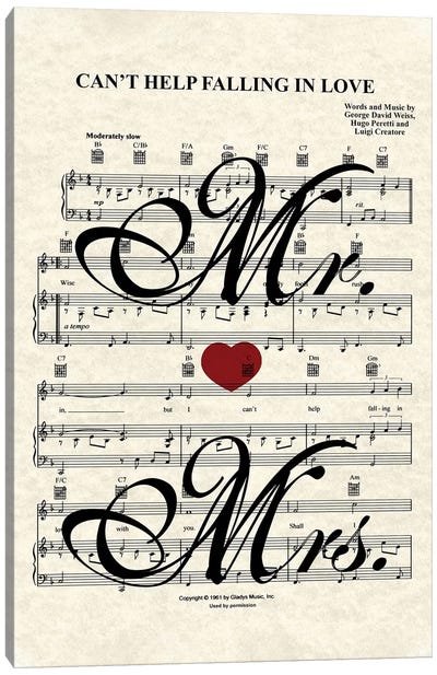 Can't Help Falling In Love - Mr And Mrs Canvas Art Print - WordsandMusicArt