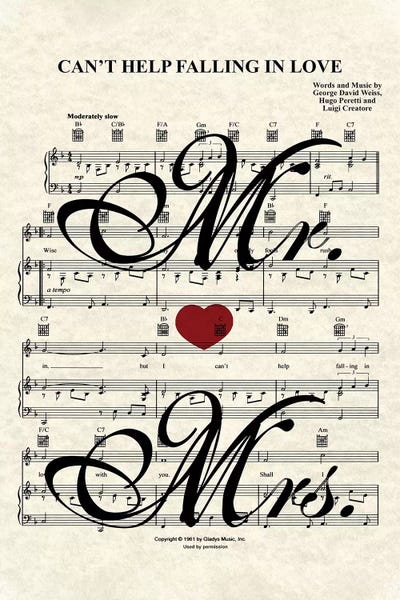 Song Lyrics: Can't Help Falling In Love - Mr And Mrs by WordsAndMusicArt