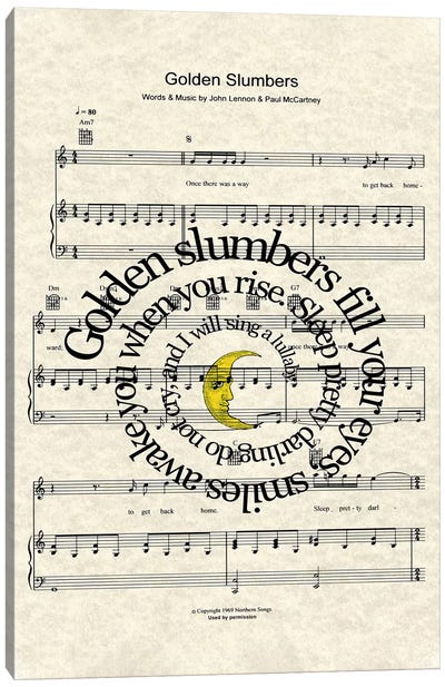 Golden Slumbers - Yellow Moon Canvas Art Print - Song Lyrics Art