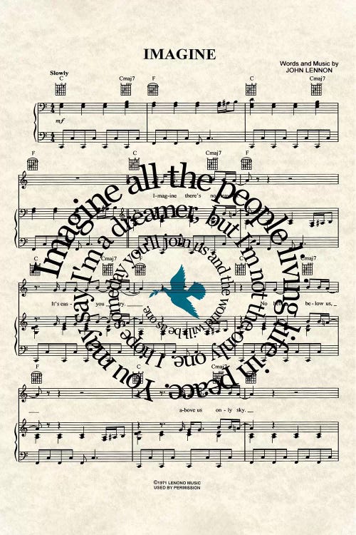 Imagine - Blue Dove by WordsAndMusicArt wall art