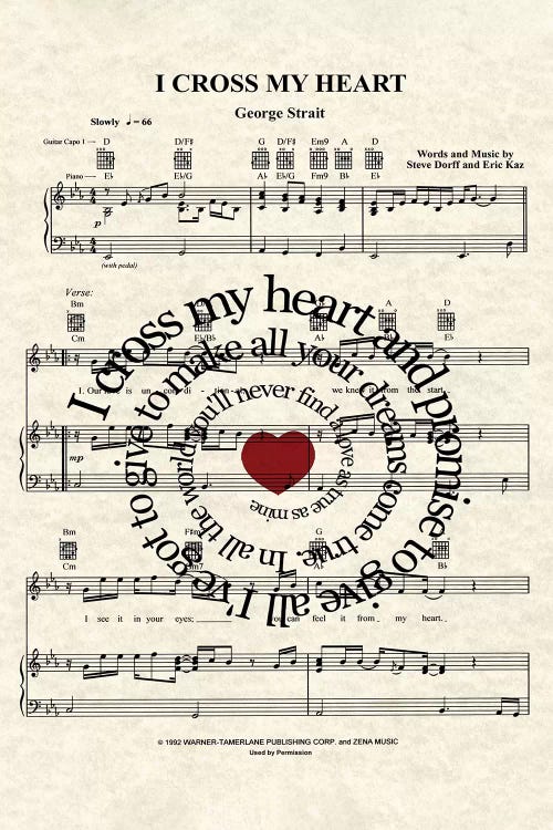 I Cross My Heart by WordsAndMusicArt wall art