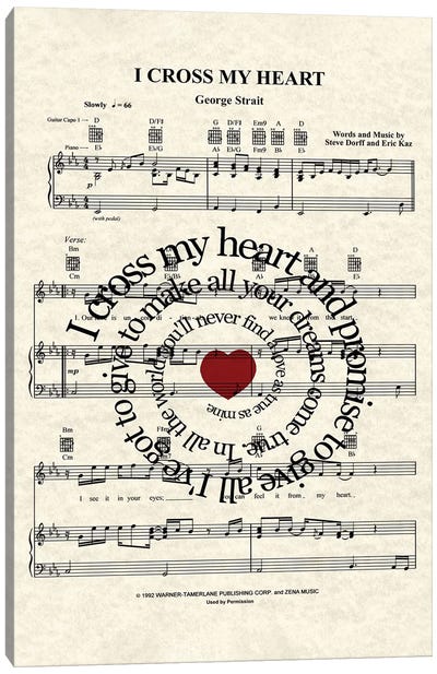 I Cross My Heart Canvas Art Print - Song Lyrics Art