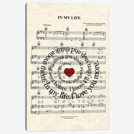 In My Life - Red Heart Canvas Print #WAM65} by WordsAndMusicArt Canvas Wall Art