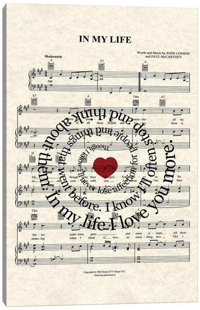 In My Life - Red Heart Canvas Art Print - WordsandMusicArt