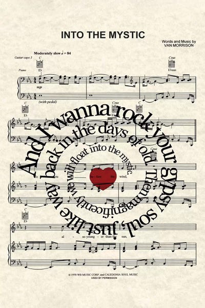 Into The Mystic - Red Heart by WordsAndMusicArt art print