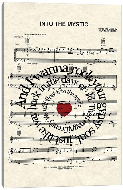 Into The Mystic - Red Heart Canvas Art Print - Song Lyrics Art