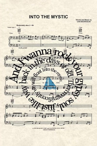 Song Lyrics: Into The Mystic - Blue Sail Boat by WordsAndMusicArt