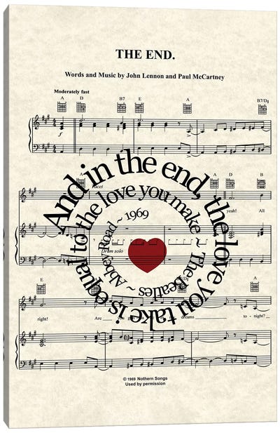 The End - Red Heart Canvas Art Print - Song Lyrics Art