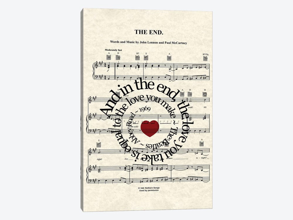 The End - Red Heart by WordsandMusicArt 1-piece Canvas Art Print