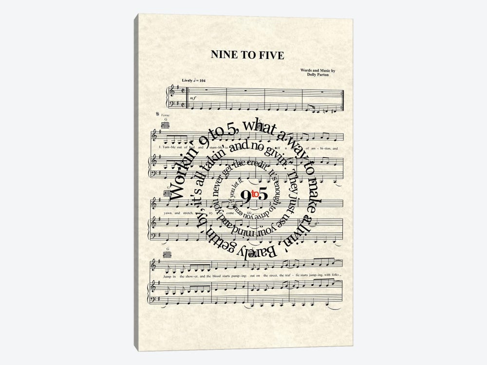 Nine To Five by WordsandMusicArt 1-piece Canvas Print