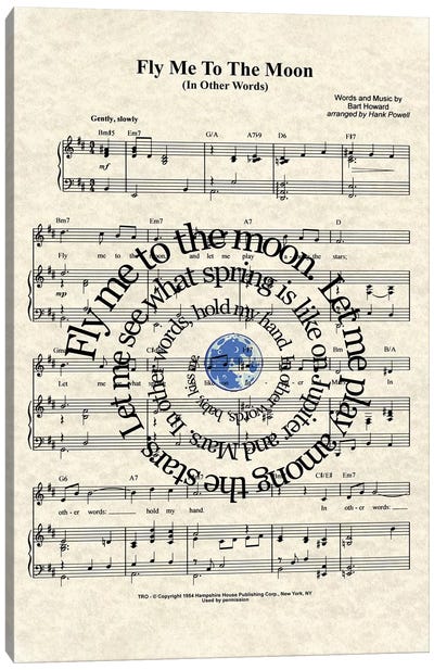 Fly Me To The Moon Canvas Art Print - Musical Notes Art