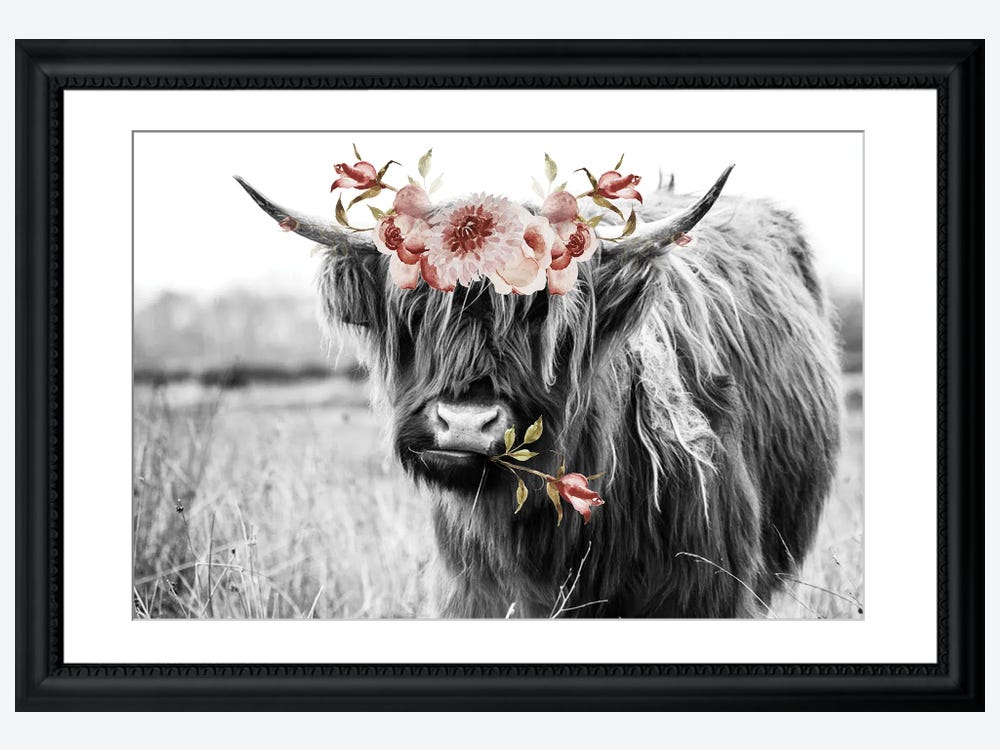 Highland Cow With Flowers Art Print by Willow & Olive
