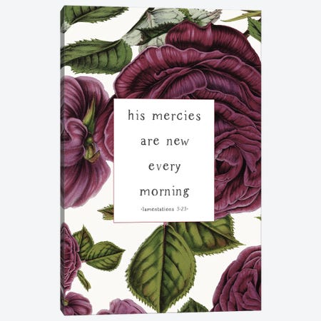 His Mercies Vintage Roses Canvas Print #WAO120} by Willow & Olive Art Print