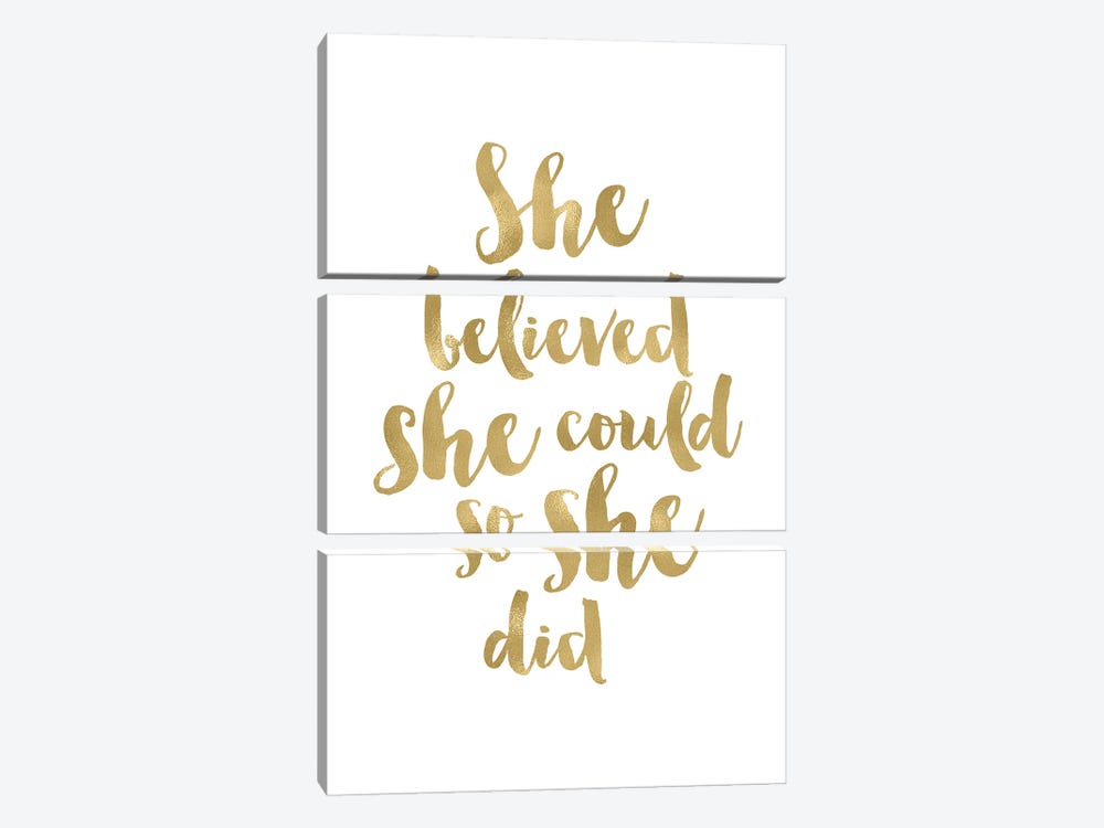 She Believed She Could Gold by Willow & Olive 3-piece Canvas Wall Art