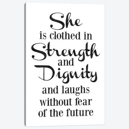 She Is Strength Dignity Black Canvas Print #WAO127} by Willow & Olive Canvas Wall Art