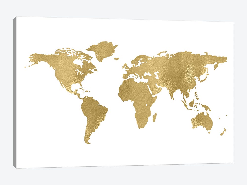 World Map Gold Canvas Wall Art by Willow & Olive | iCanvas