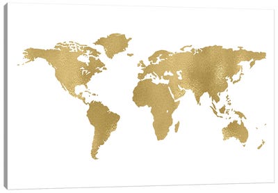 World Map Gold Canvas Art Print - World Map Art