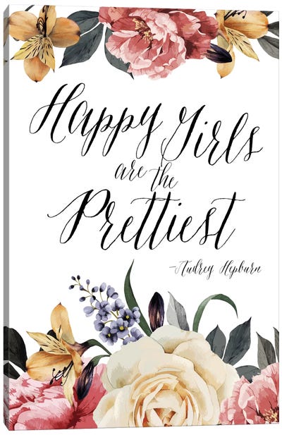 Happy Girls Are Prettiest - Audrey Hepburn Canvas Art Print - Happiness Art