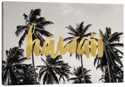 Hawaii Palms Gold Canvas Art Print - Tropical Décor