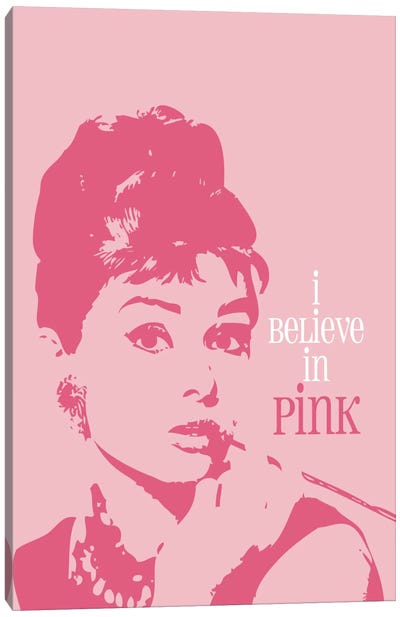 I Believe In Pink - Audrey Hepburn Canvas Art Print - Sixties Nostalgia Art