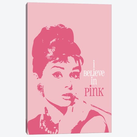 I Believe In Pink - Audrey Hepburn Canvas Print #WAO27} by Willow & Olive Canvas Artwork