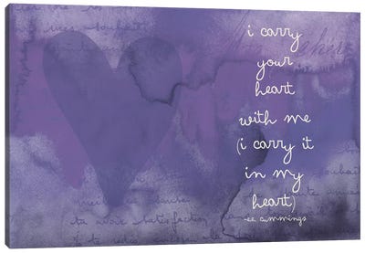 I Carry Your Heart - Cummings, Eggplant Canvas Art Print - Valentine's Day Art