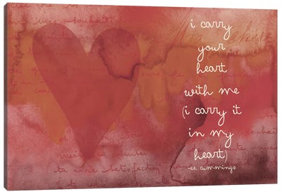 I Carry Your Heart - Cummings, Red Canvas Art Print - For Your Better Half