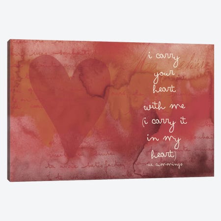 I Carry Your Heart - Cummings, Red Canvas Print #WAO29} by Willow & Olive Canvas Art Print