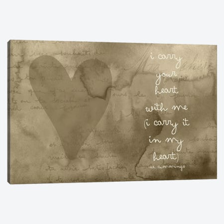 I Carry Your Heart - Cummings, Taupe Canvas Print #WAO30} by Willow & Olive Canvas Wall Art