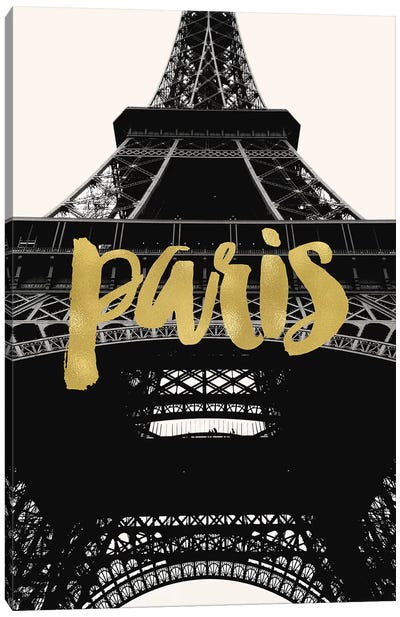 Paris Eiffel Tower Gold Canvas Art Print - Paris Typography