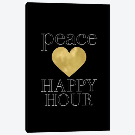 Peace Loves Happy Hour Gold Canvas Print #WAO52} by Willow & Olive Canvas Art