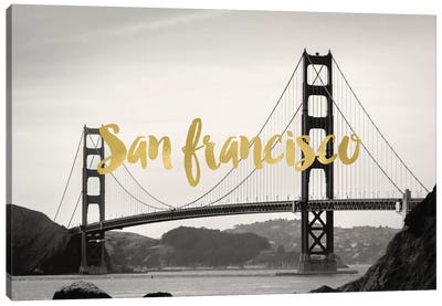 San Francisco Golden Gate Gold Canvas Art Print - Black, White & Gold Art
