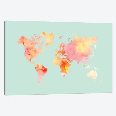World Map Pastel Watercolor Canvas Print #WAO67} by Willow & Olive Canvas Wall Art