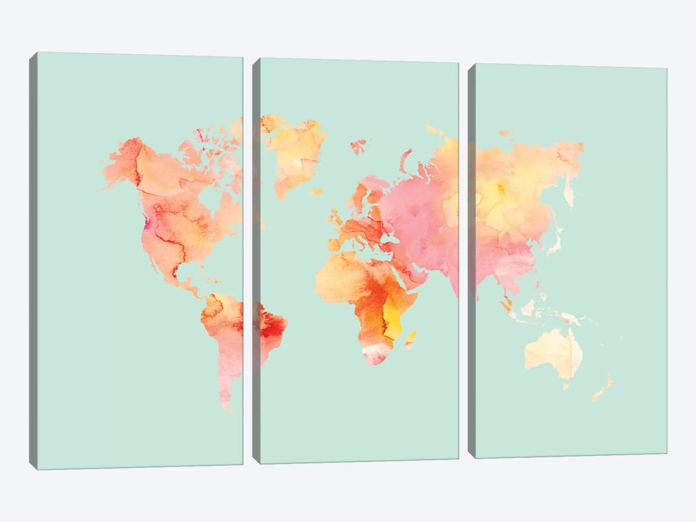 World Map Pastel Watercolor by Willow & Olive 3-piece Canvas Art Print